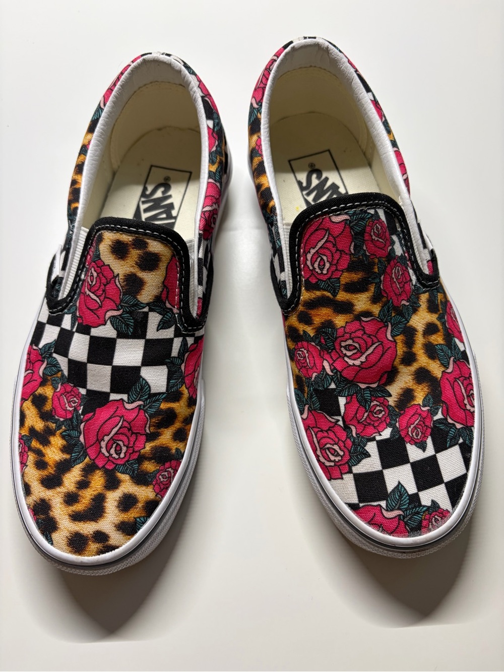 Vans Women's Slip-On Sneakers - Pink Roses, Leopard & Black/White Checker